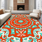 Ornate Teal White Mandala Design Rug