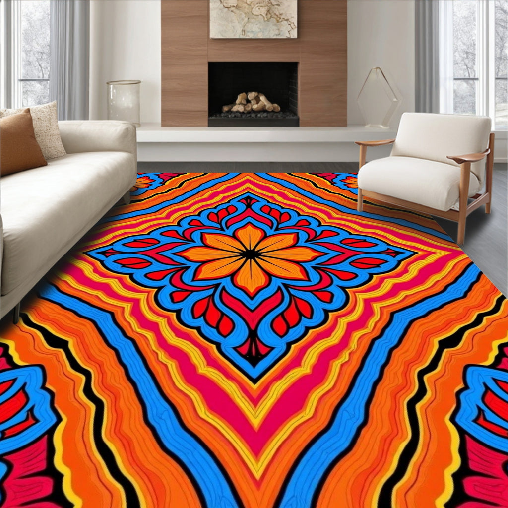 Vibrant Floral Mandala Pattern Rug