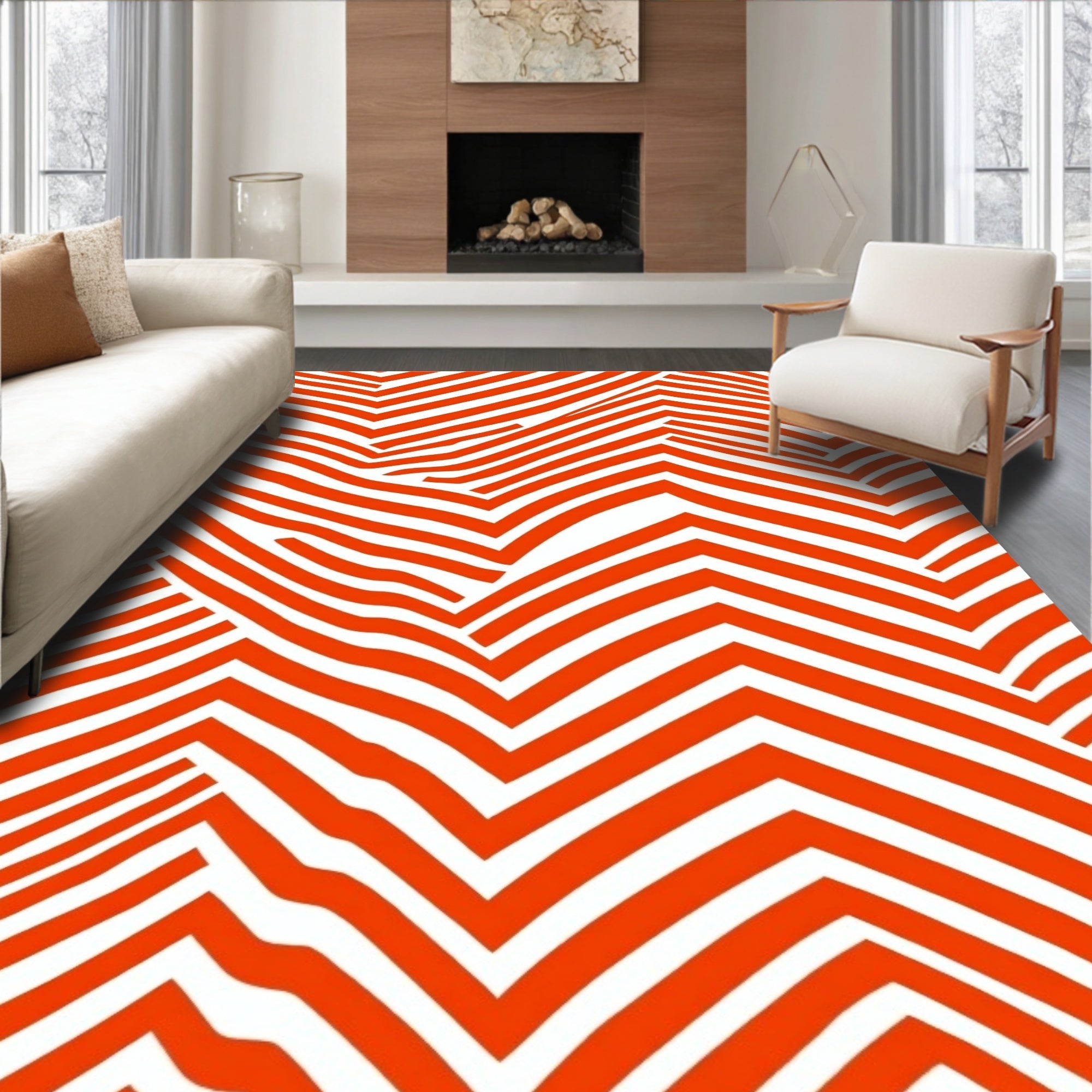 Bold Orange Abstract Stripe Pattern Rug