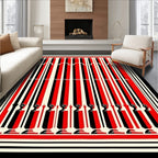 Bold Red Black Stripe Arch Pattern Rug