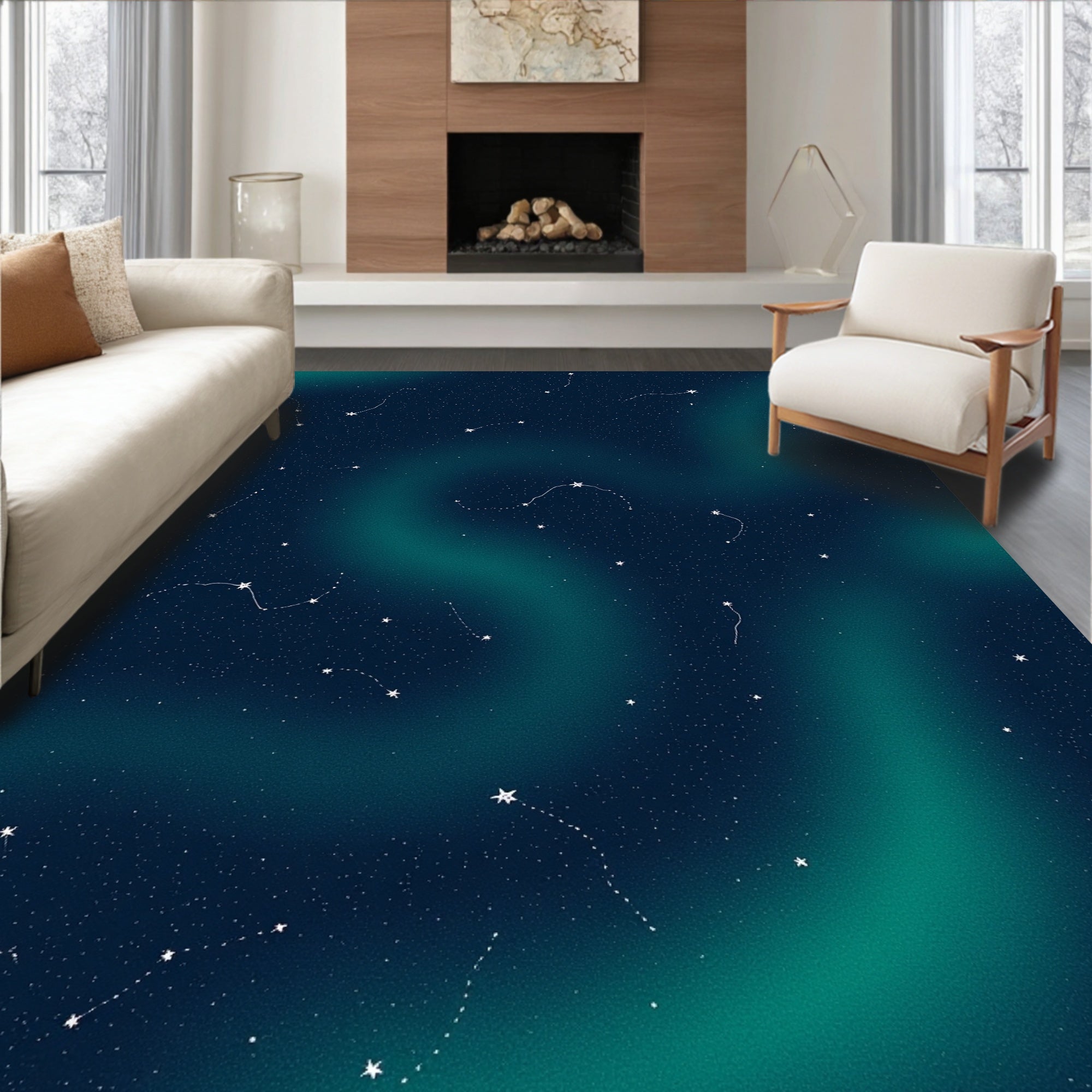 Dark Teal Starry Night Constellation Rug