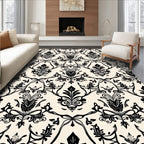 Classic Black Damask Floral Pattern Rug