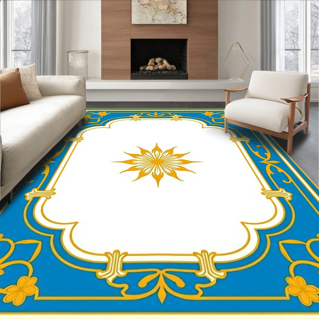 Azure Gold Floral Arch Design Rug