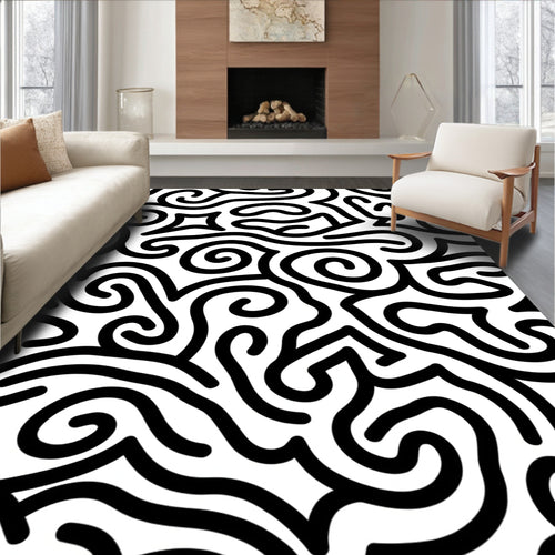 Abstract Black Swirl Pattern Design Rug