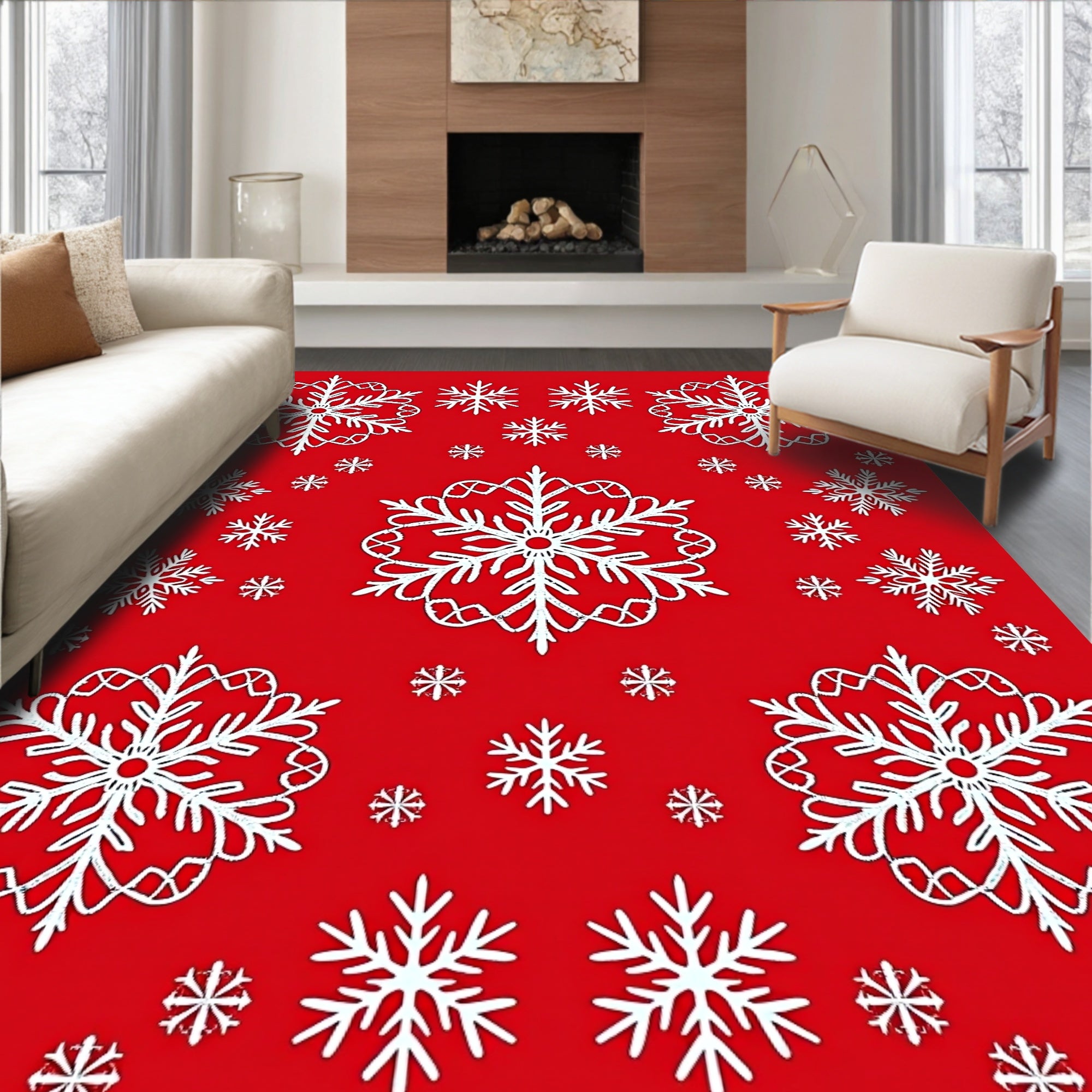 Festive Winter Snowflake Pattern Rug