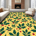 Festive Holly Berry Leaf Pattern Rug