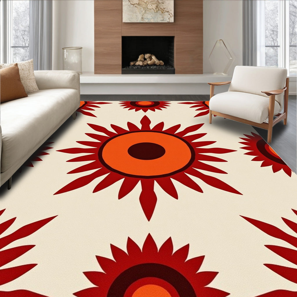 Retro Sunburst Floral Geometric Rug