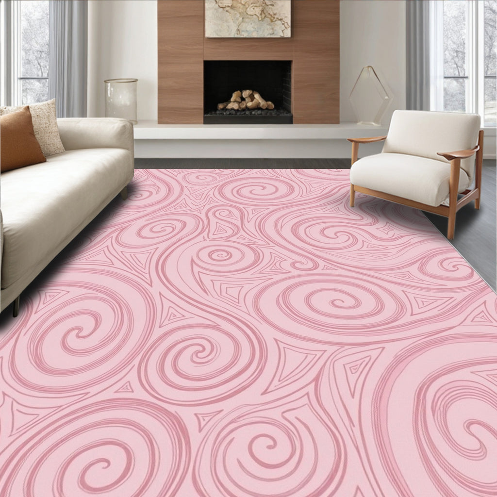 Pink Swirls and Triangles Pattern Rug