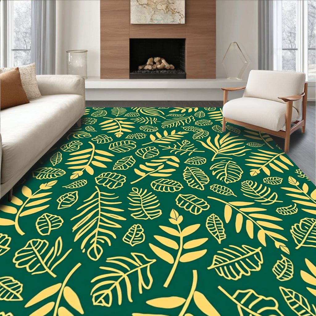 Leaf Pattern Botanical Gold Design Rug