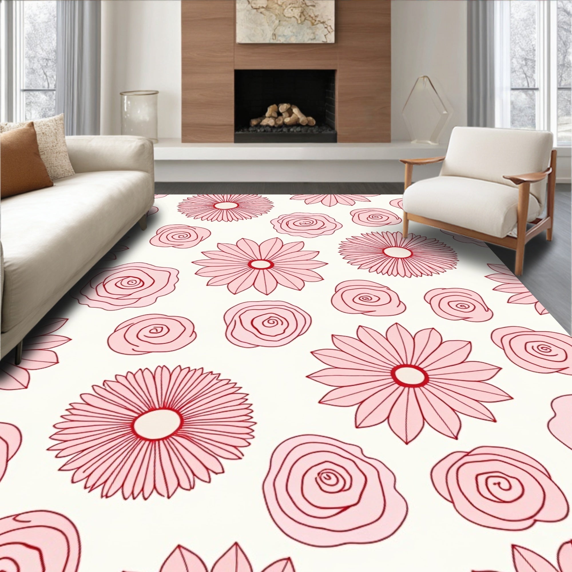 Pink Floral Delightful Pattern Rug