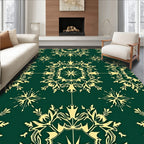 Elegant Green Gold Floral Medallion Rug