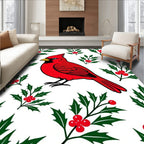 Bright Red Cardinal Holly Pattern Rug