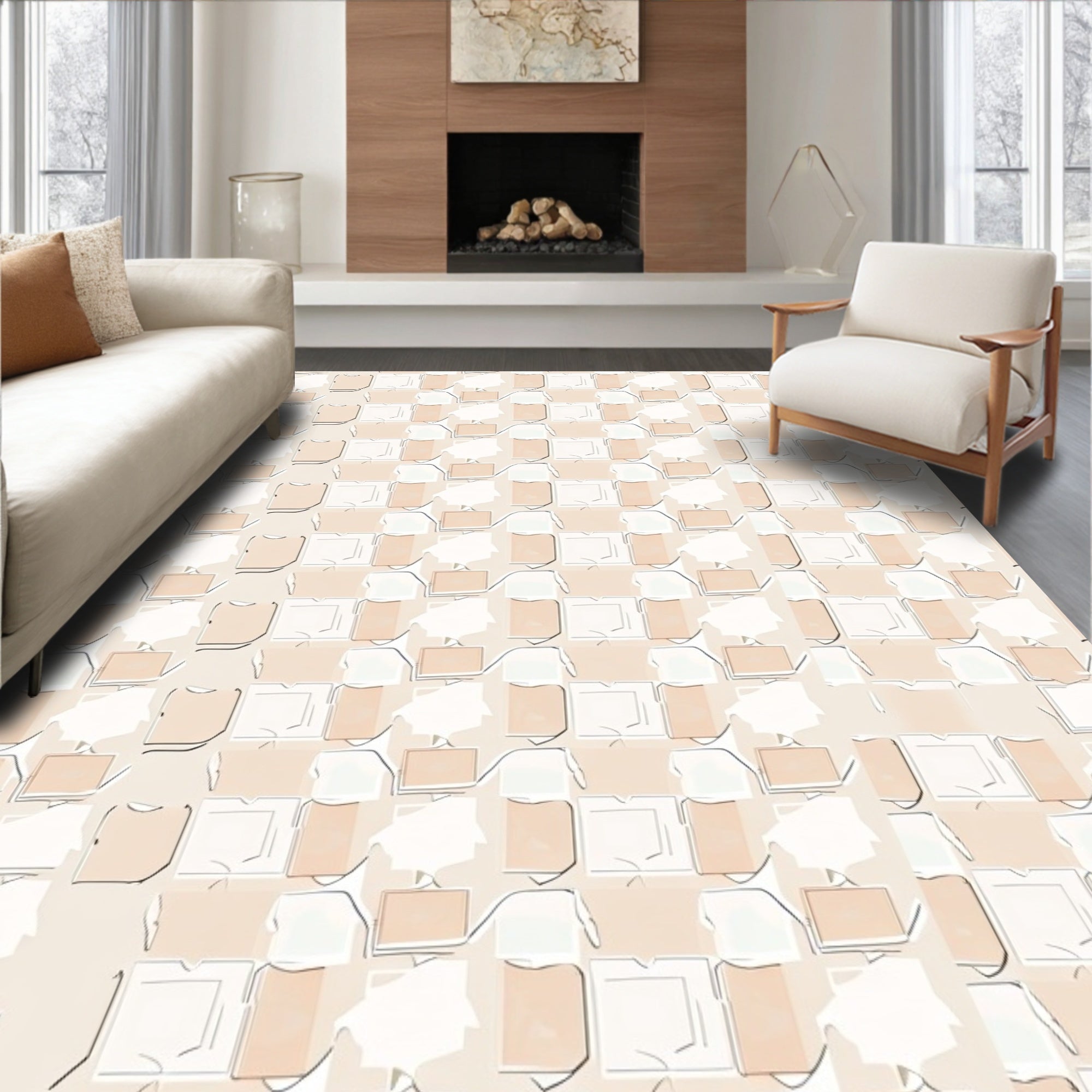 Soft Checkered Square Pattern Rug