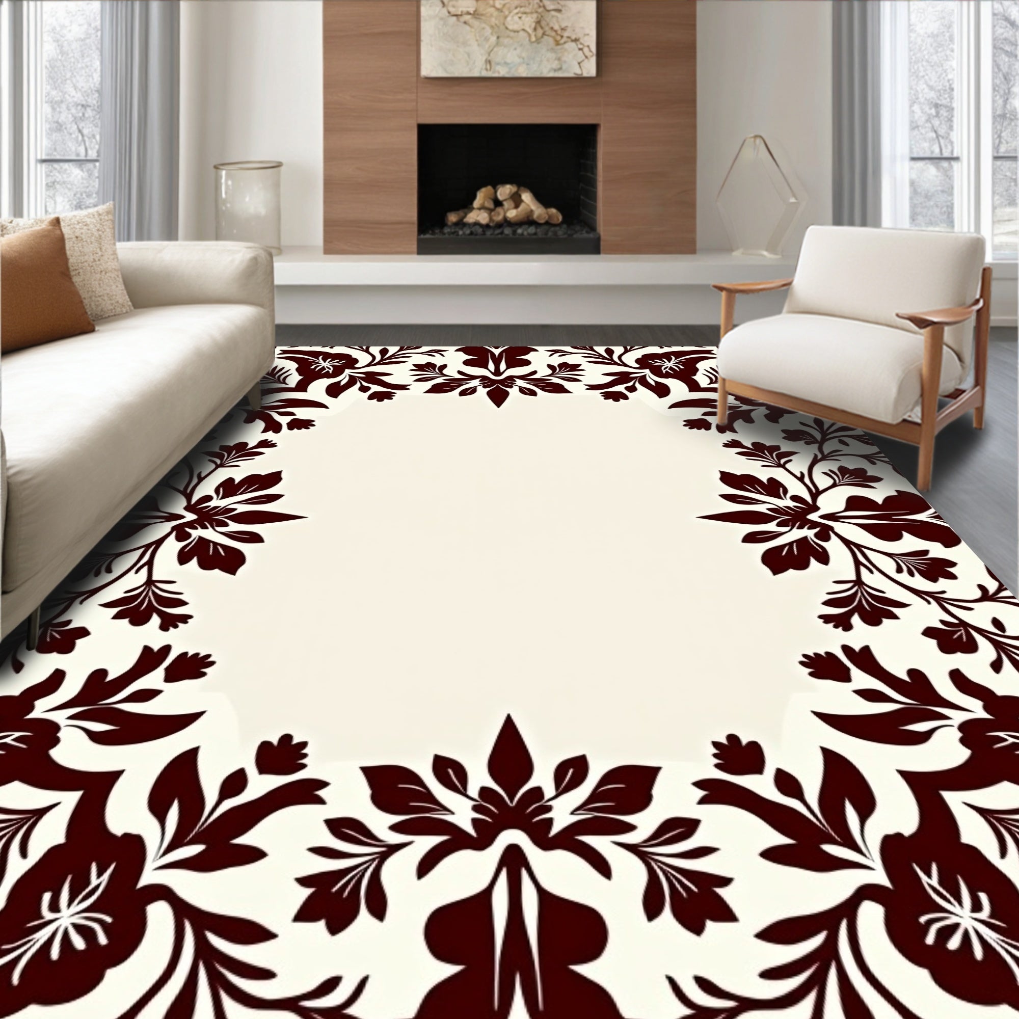 Dark Floral Damask Pattern Rug