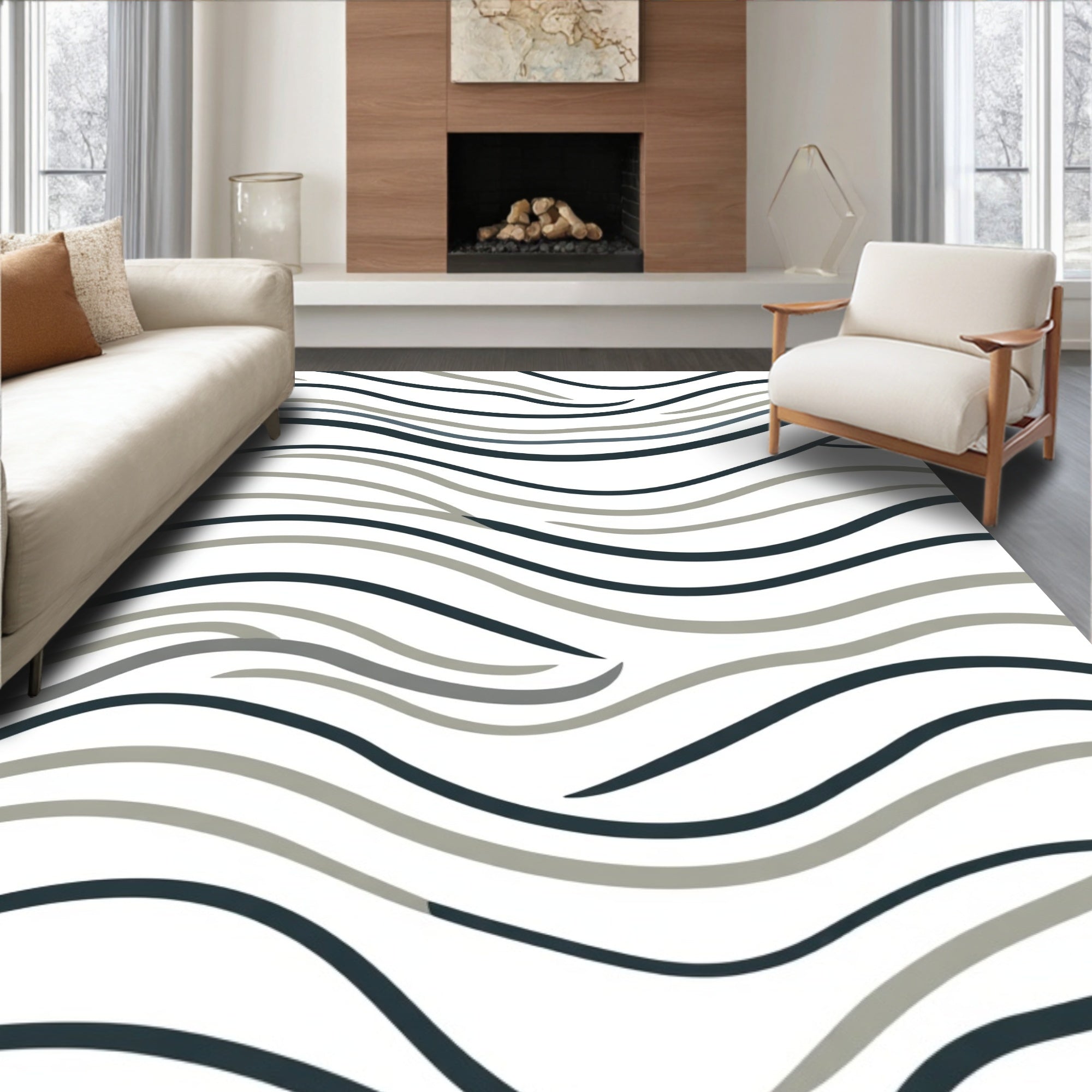 Abstract Wavy Line Pattern Rug