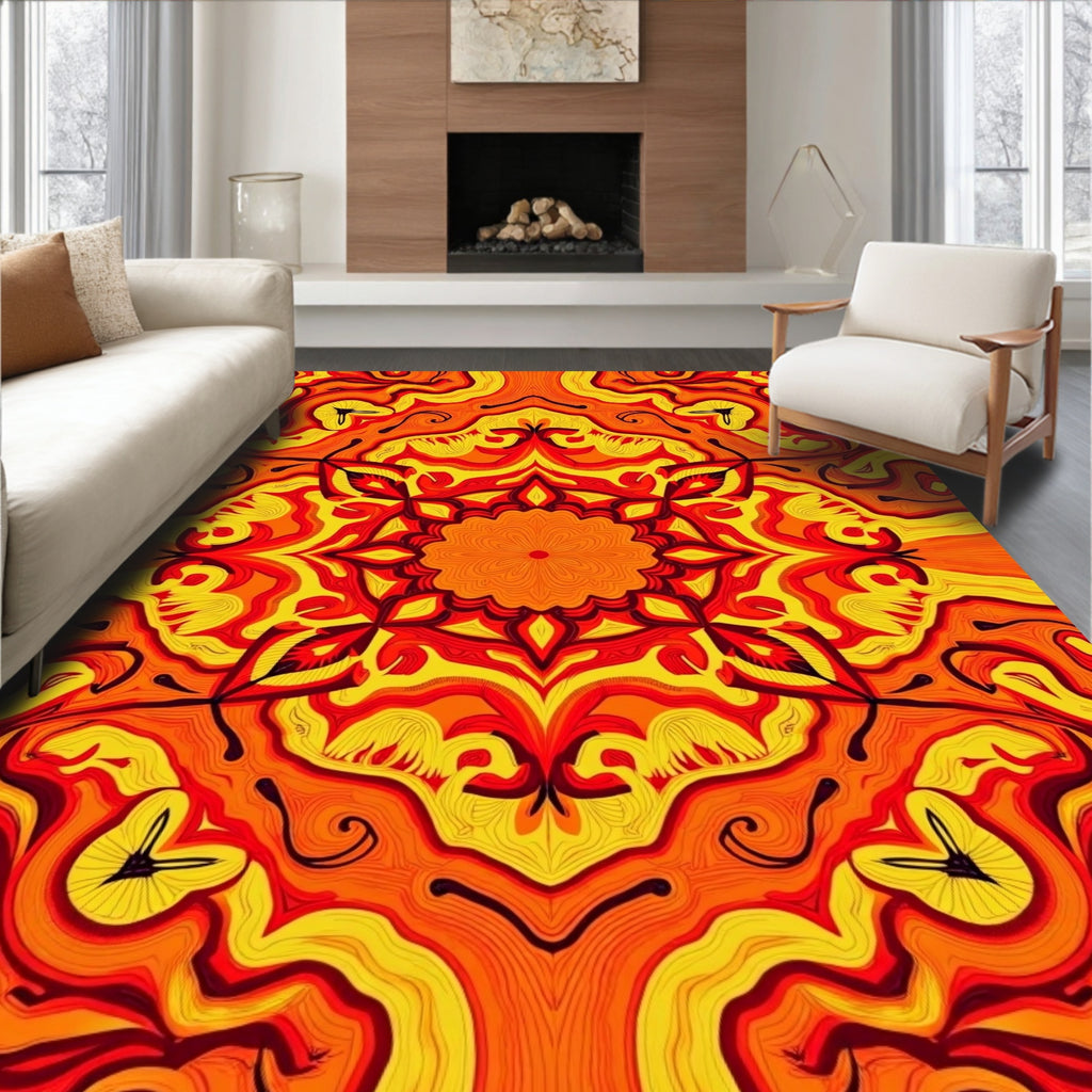 Abstract Warm Swirls Mandala Pattern Rug