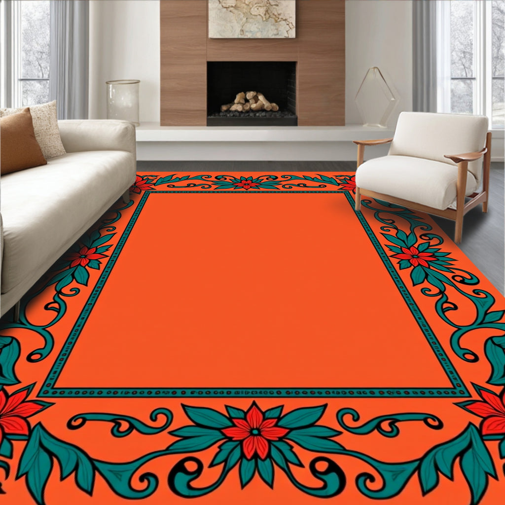 Ornate Floral Vine Border Rug