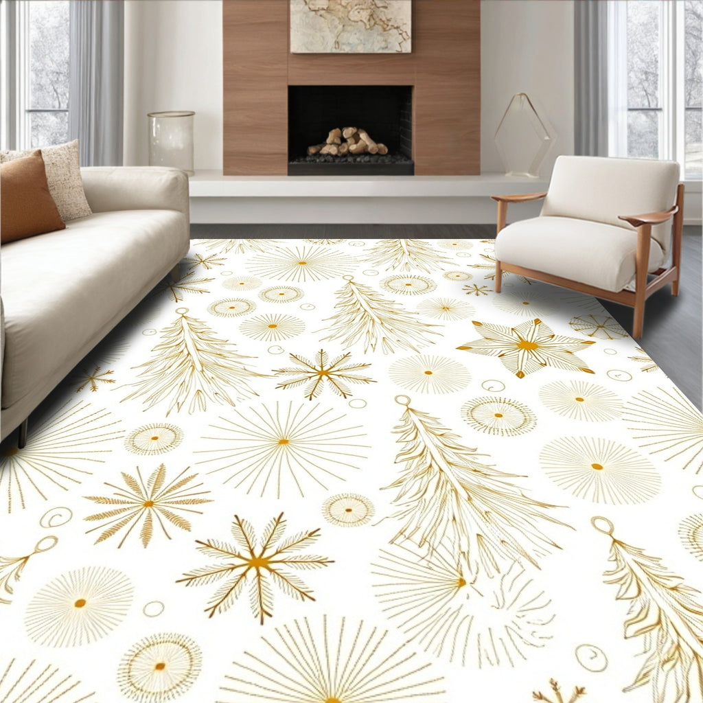 Gold Starburst Snowflake Christmas Trees Rug