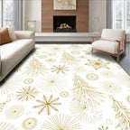 Gold Starburst Snowflake Christmas Trees Rug