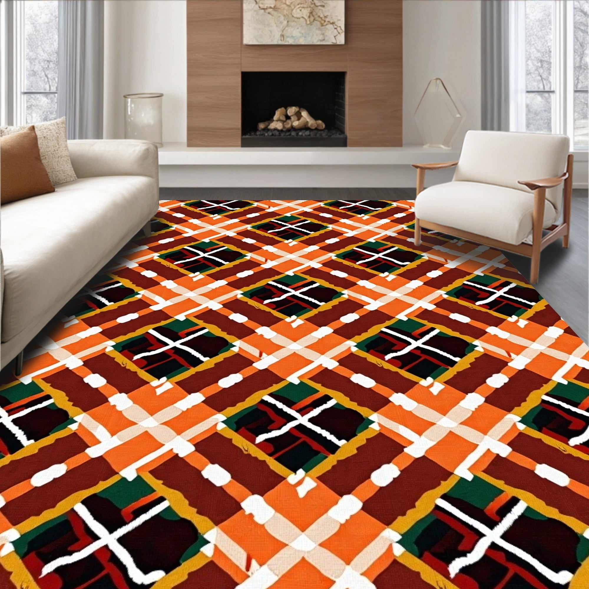 Bold Checked Diamond Pattern Design Rug