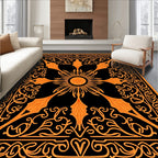 Orange Black Floral Sunburst Pattern Rug