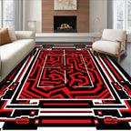 Bold Red Black Geometric Maze Rug
