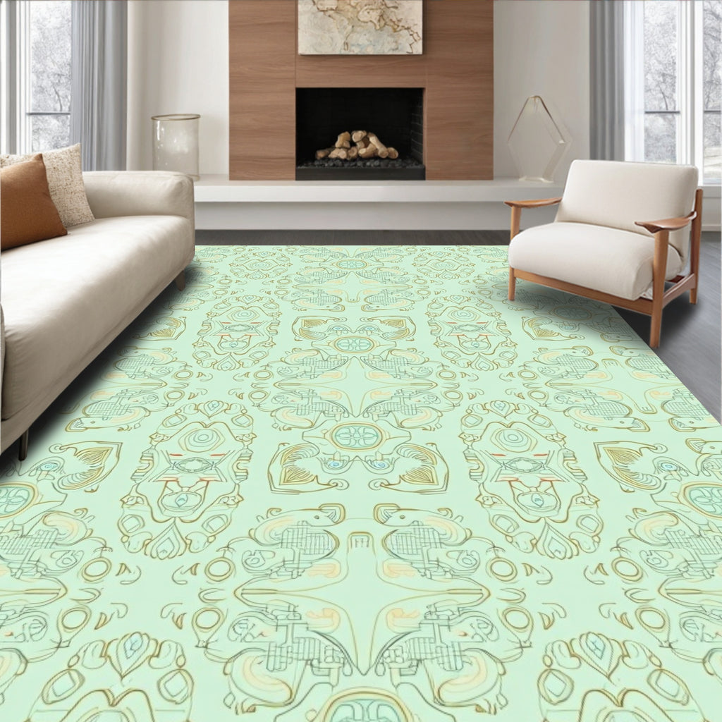 Ornate Mint Green Graphic Pattern Rug