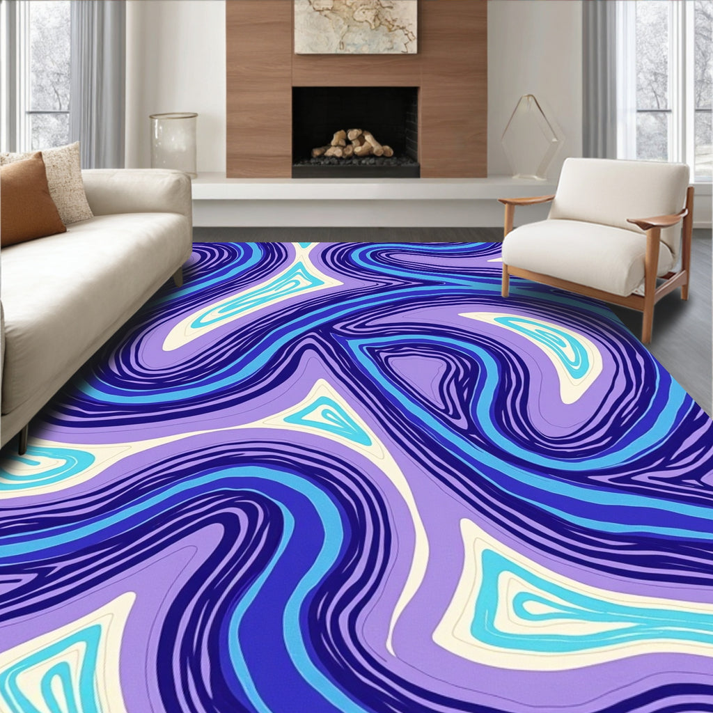 Abstract Swirls In Bold Blues Rug