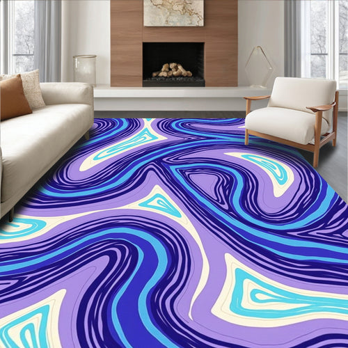 Abstract Swirls In Bold Blues Rug