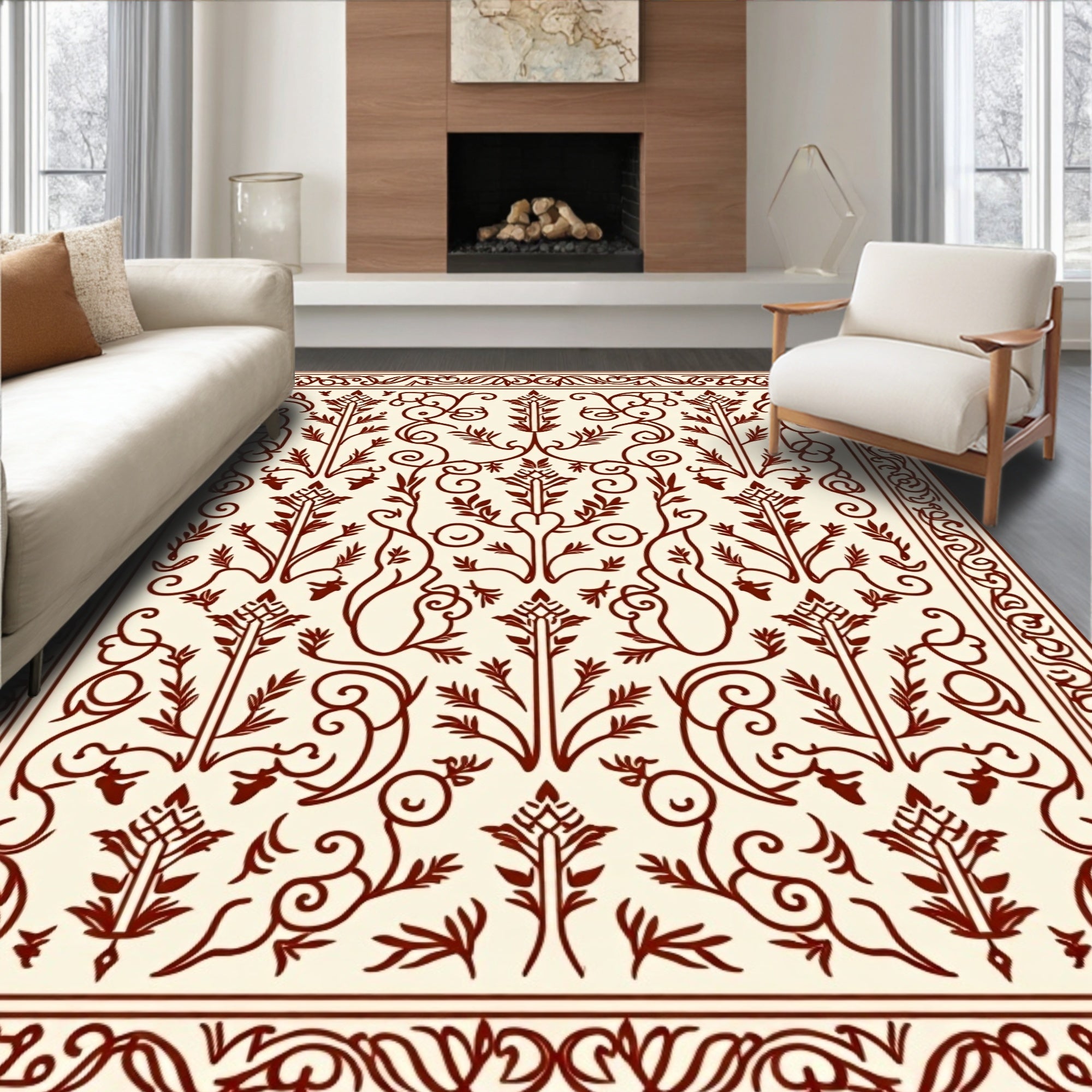 Ornate Floral Scroll Work Medallion Rug