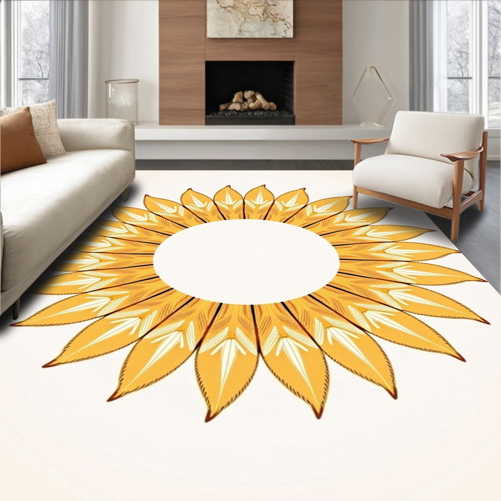 Golden Sunburst Petal Pattern Rug