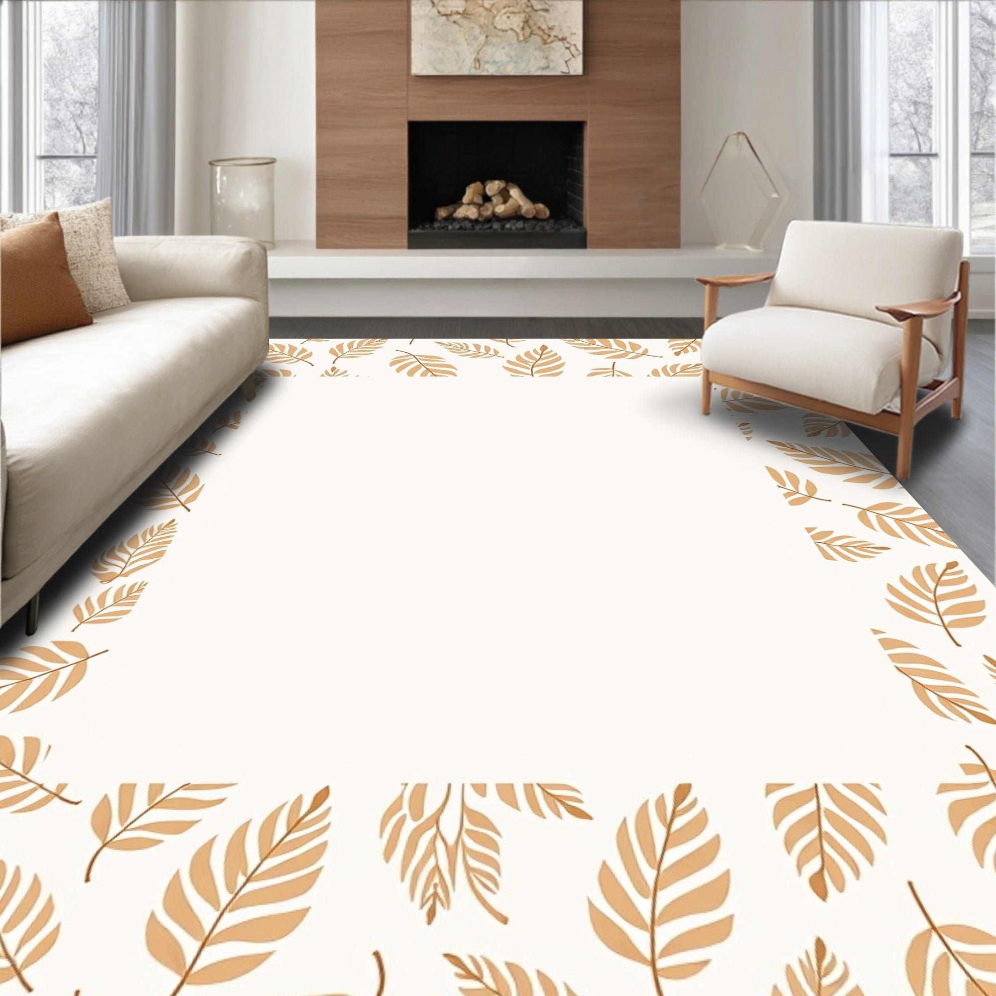 Golden Leaf Patterned Organic Design Rug