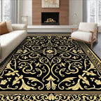 Elegant Golden Black Floral Medallion Rug