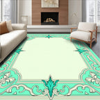 Elegant Teal Cream Scroll Pattern Rug