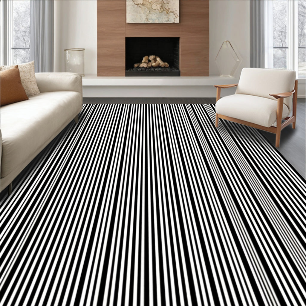 Modern Black White Stripe Rug