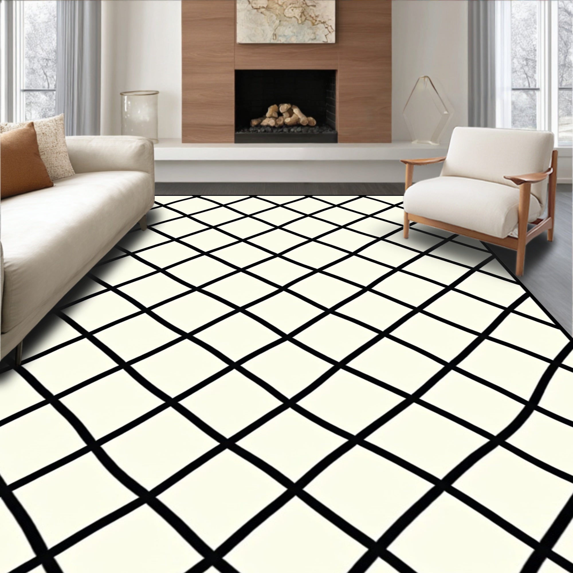 Black Intersecting Diamond Pattern Rug