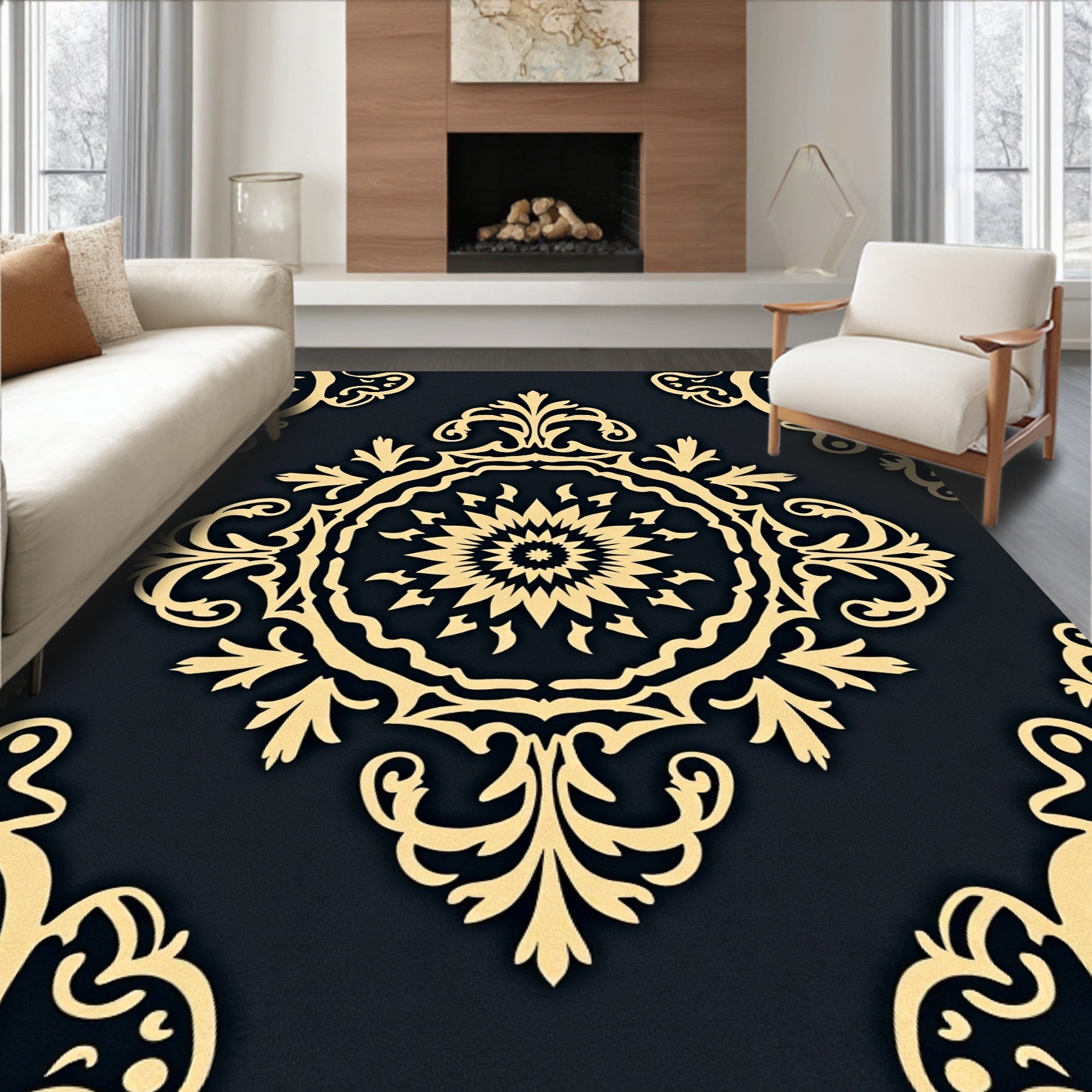 Classic Gold Floral Medallion Rug