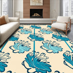 Blue Floral Stripe Pattern Rug