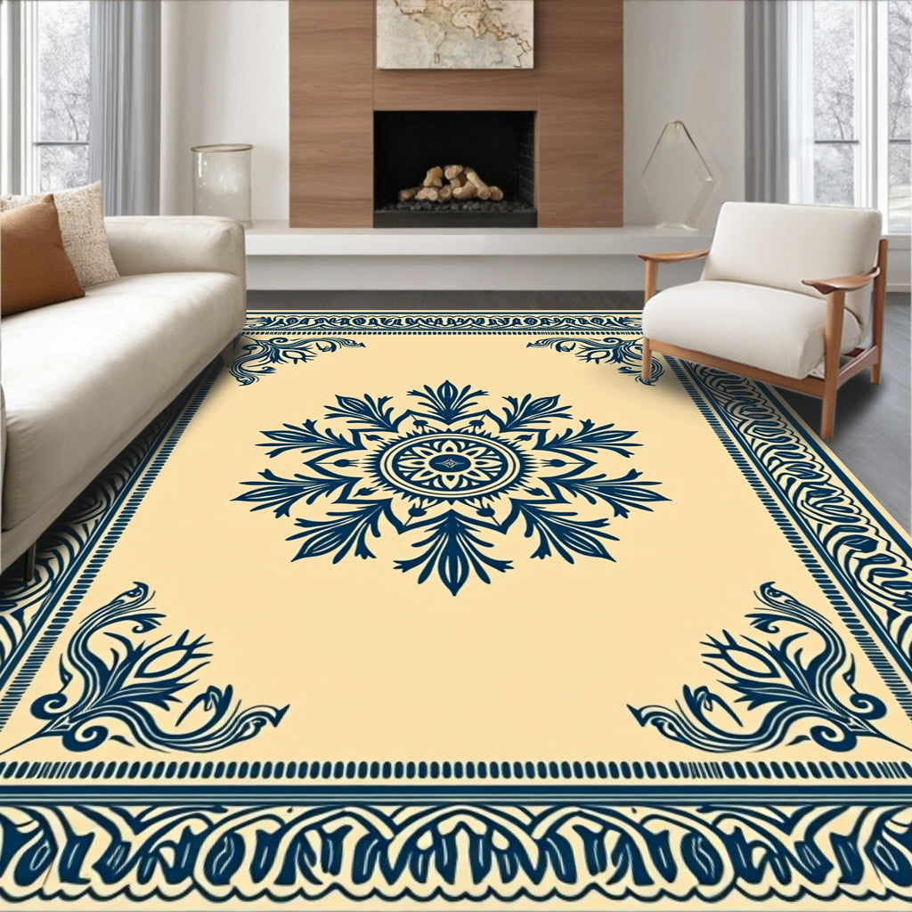 Classic Navy Floral Medallion Design Rug