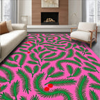 Vibrant Green Fronds Red Berries Rug