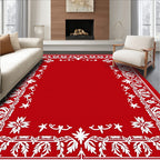 Red White Floral Leaf Border Design Rug