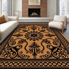 Ornate Black And Amber Floral Rug