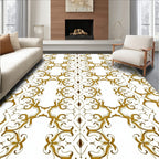 Ornate Gold White Stylized Scroll Pattern Rug