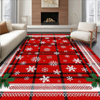 Red Snowflake Plaid Patterned Design Rug