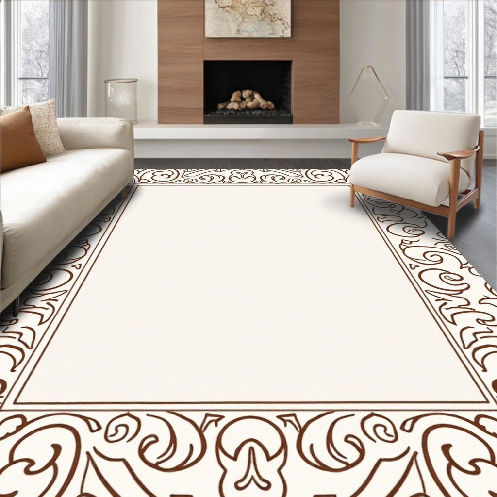 Elegant Scrollwork Ornamental Border Design Rug