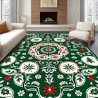 Forest Green Red Floral Medallion Rug