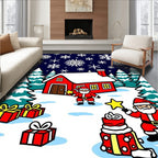 Whimsical Santa Claus Christmas Snowflakes Design Rug