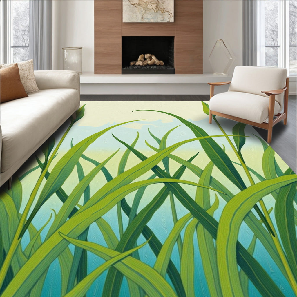 Lush Green Grass Blades Pattern Rug