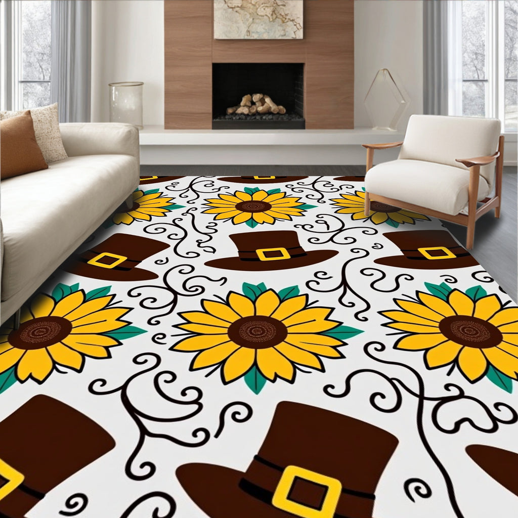 Harvest Sunflowers Pilgrim Hats Design Rug