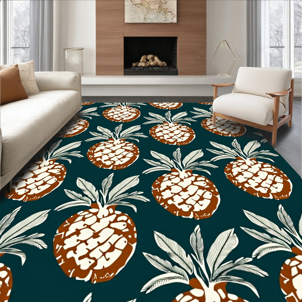 Retro Pineapple Pattern Tropical Motif Rug